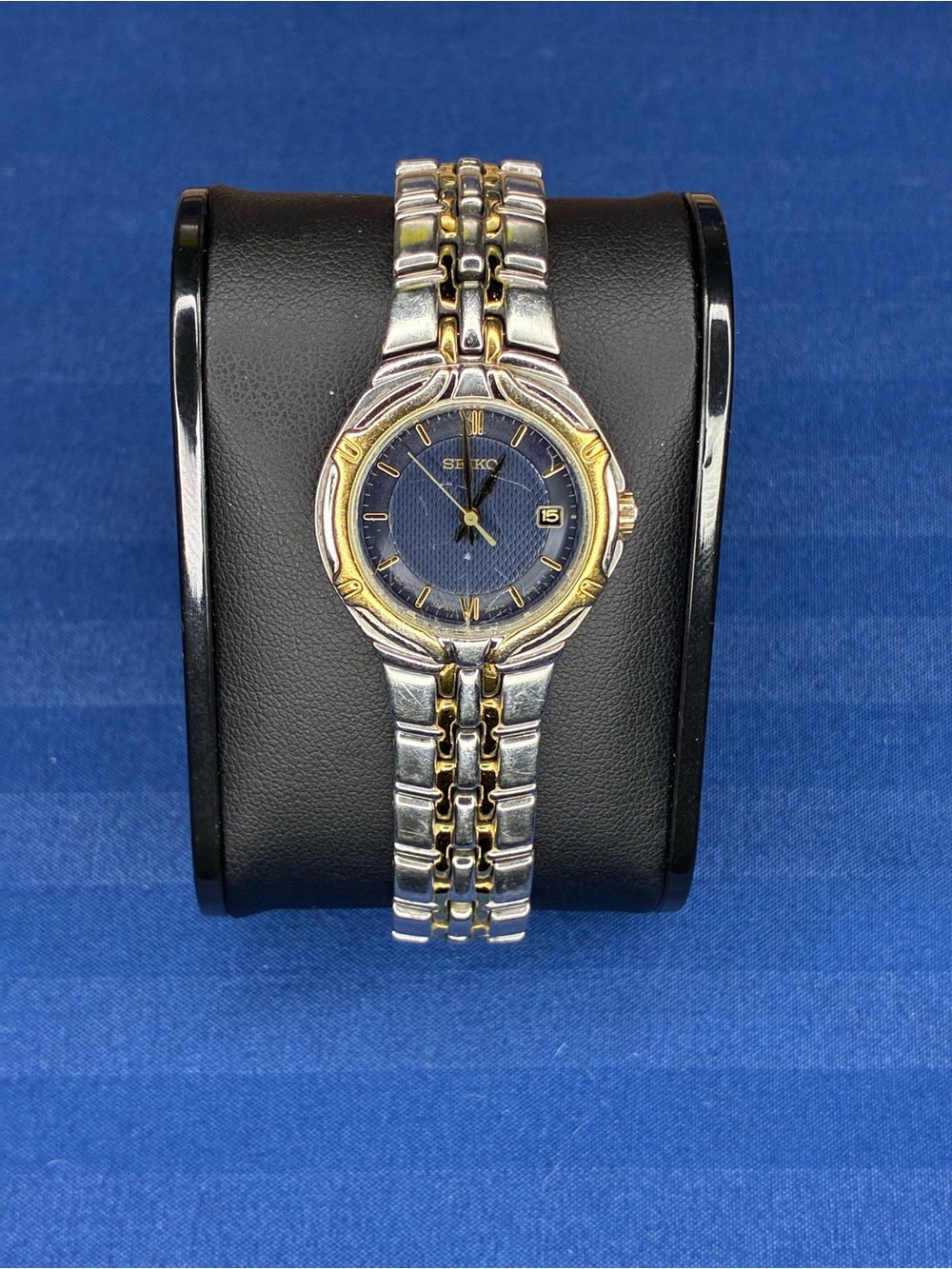 Vintage Seiko Ladies two tone gold and silver and Dark Blue Dial